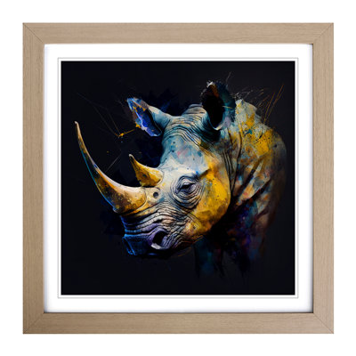 Rhino Gestural - Single Picture Frame Print on Wood
