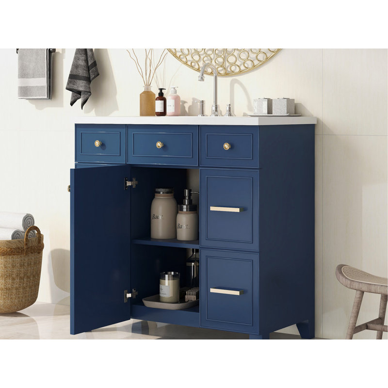 Ensemble de meuble-lavabo de salle de bain avec comptoir d'évier, lavabo simple, assemblage facile, Bleu marine