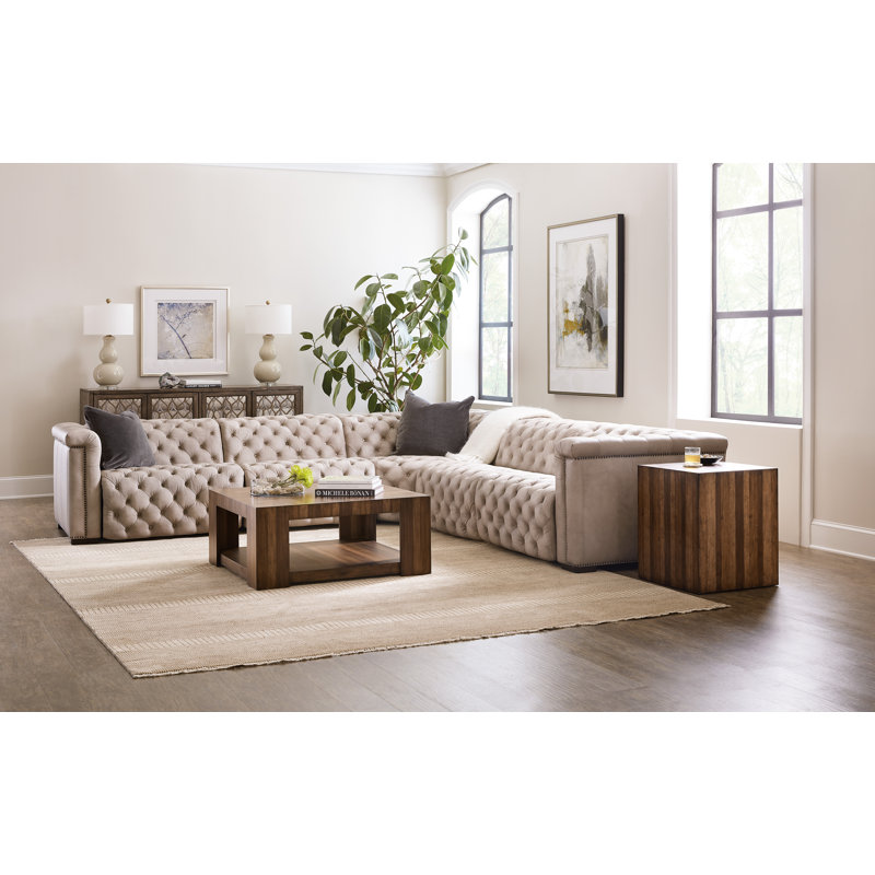 Savion Grandier Leather Symmetrical Reclining Sectional, Gravel
