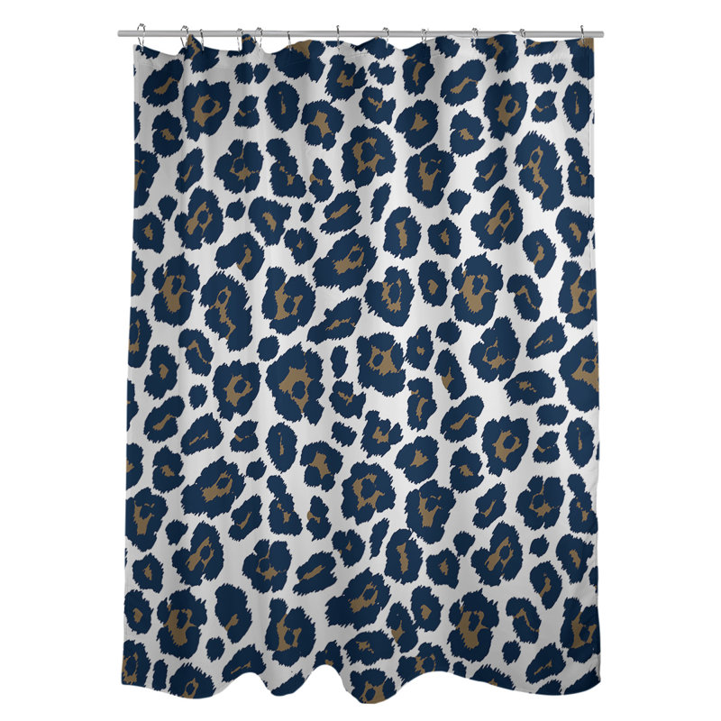 Ensemble de rideau de douche 2 pièces à imprimé animal, Blanc / bleu marine / brun