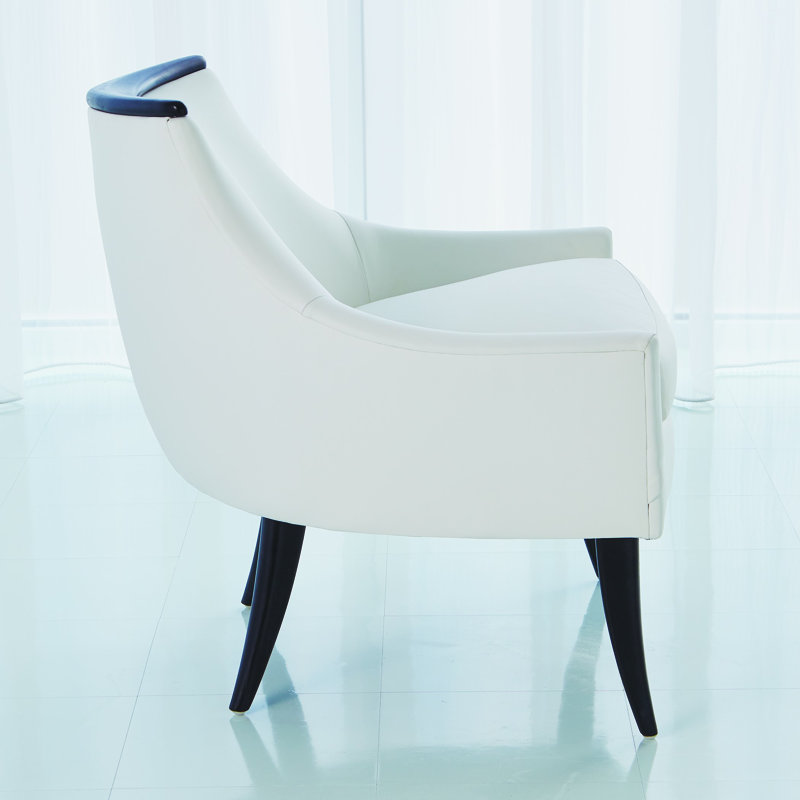 Boomerang Chair-White Leather, Ebony, White Genuine Leather