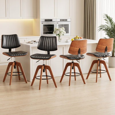 Adjustable Height Swivel Bar Stools With Back, Modern Faux Leather Counter Stools For Kitchen Island (Set of 4)