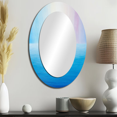 Blue Spectral Solitude - Miroir décoratif abstrait ovale sur métal