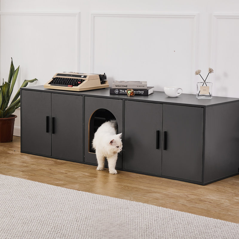 Enceinte de litière pour chat cachée en bois 57,9 po noir