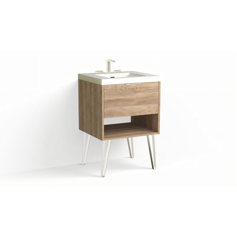 Modo 24" W Freestanding Single Bathroom Vanity with Dawson Leg, Polished Nickel, Matte White/8" Widespread, Nocino