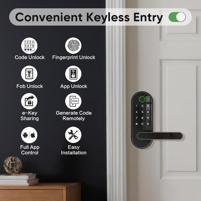 Black Keyless Entry Biometric Smart Door Lock with Keypad