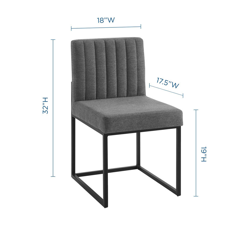 Carriage Tufted Sled Base Upholstered Fabric Dining Chair, Black, 2, Beige