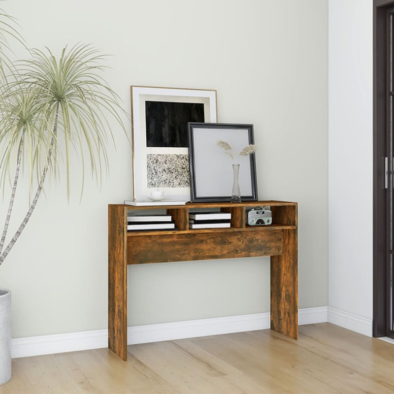 Goar Console Table Engineered Wood Accent Couch End Side Table, Smoked Oak