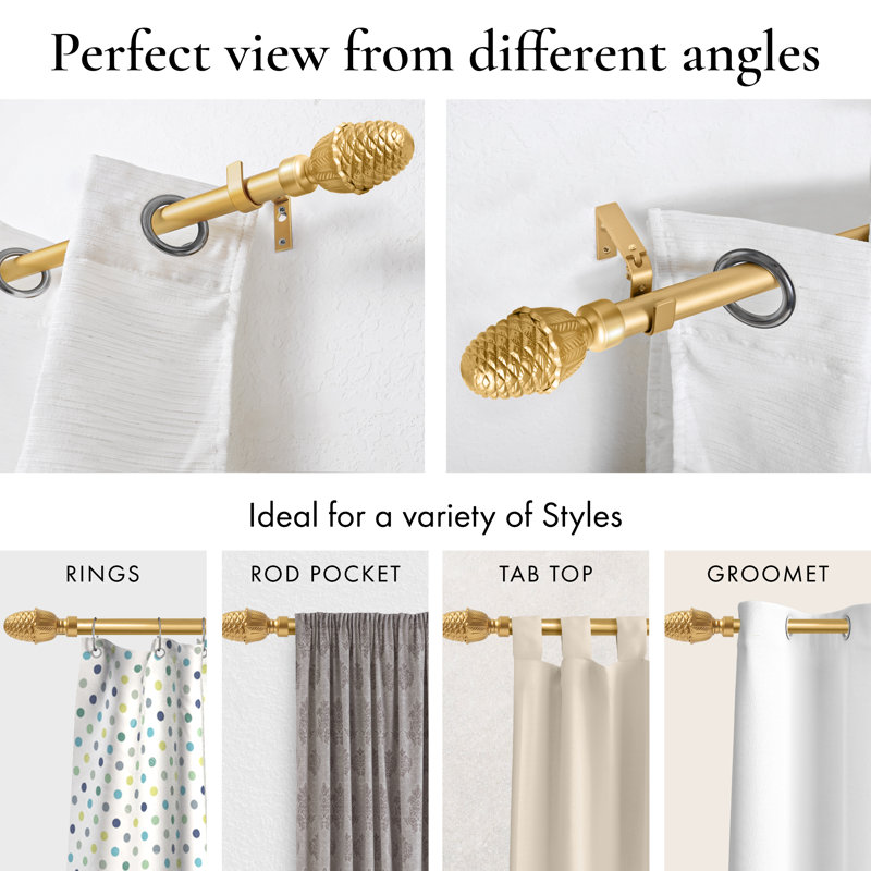 Shannice Adjustable 1" Double Curtain Rod, 84" – 120", Gold