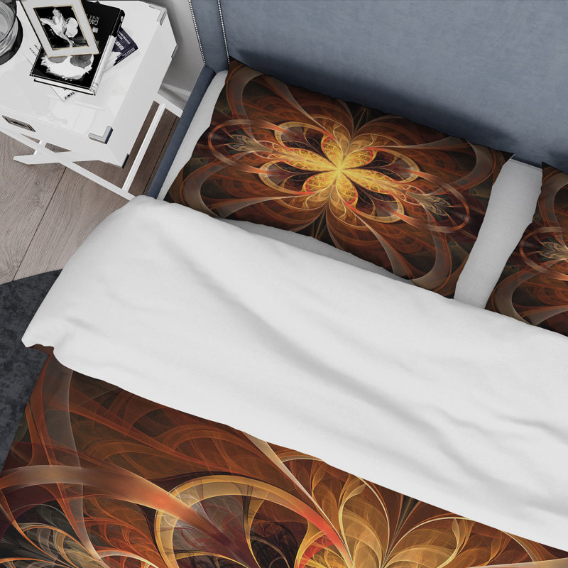Orange fleur fractale - ensemble de housse de couette moderne - microfibre de polyester