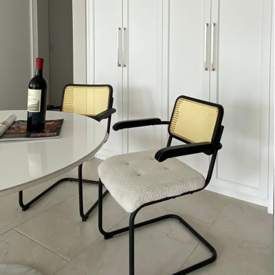 Style Rattan Back Upholstered Seat Dining & Arm Chair