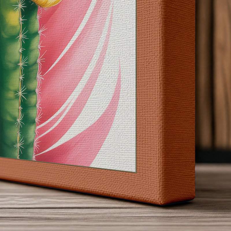 Blooming Desert Cactus Botanical 1 Piece Wrapped Canvas Wall Art, 24x16 - 61.0 x 40.6 cm, Terracotta Border