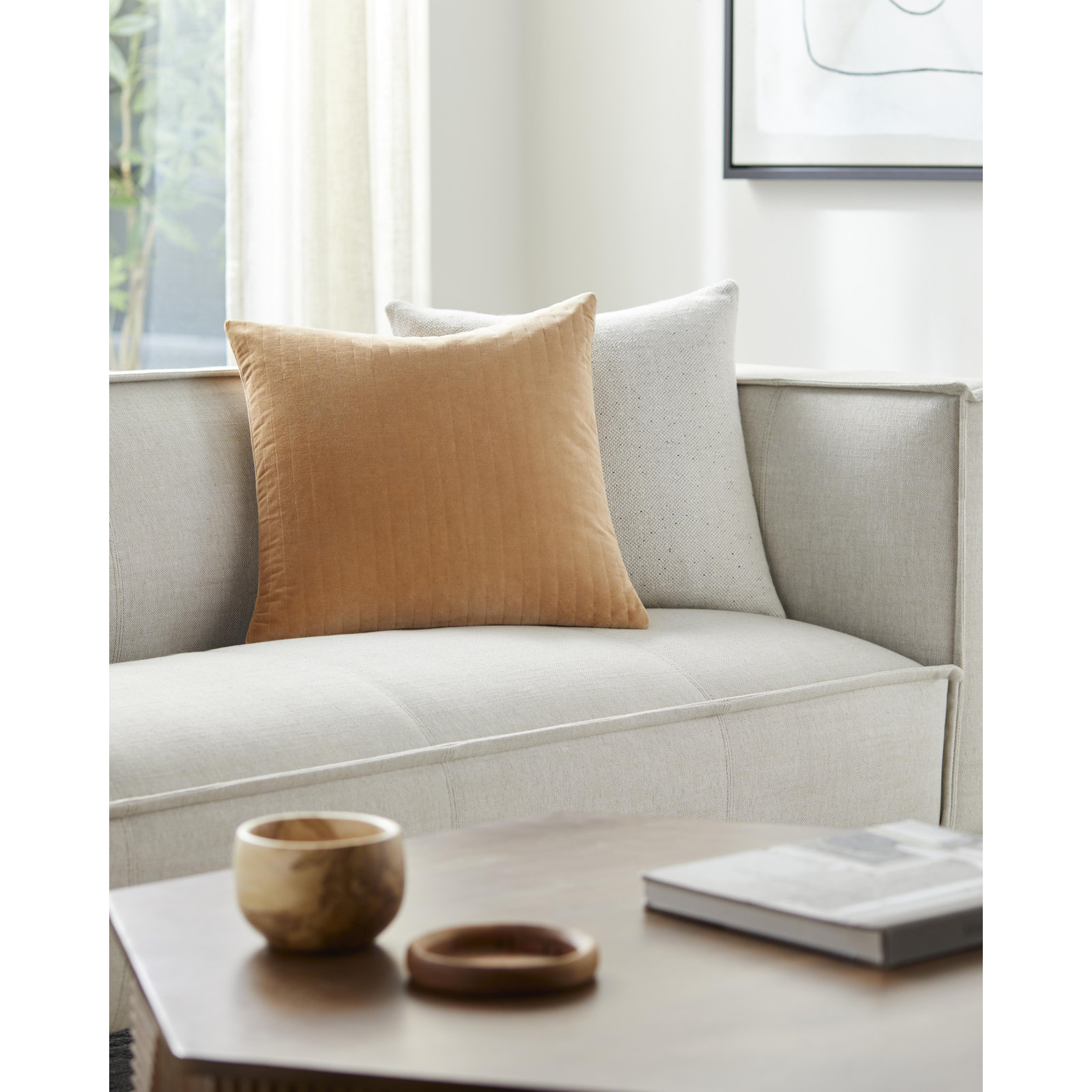 Beirne Throw Pillow, Light Brown, 18" x 18", Down