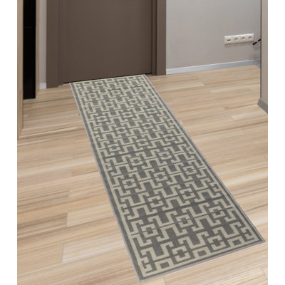 Tapis de couloir antidérapant tout-en-un Greek Key