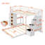 Lit plateforme avec rangement Jasten, lit superposé simple au-dessus de double avec tablettes à 3 niveaux, tiroirs et escalier de rangement-2093437764
