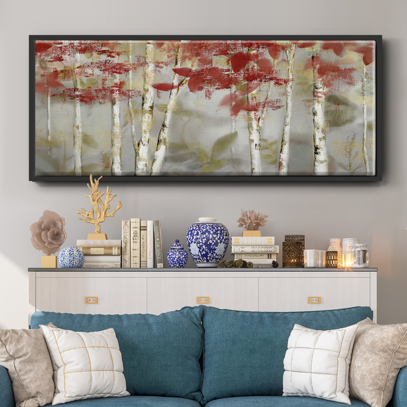 Forêt d'automne - reproduction de cadre flottant sur toile, H 24 po x l 60 po x P 1,5 po, Noir