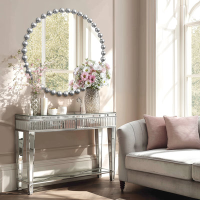 Metal Frame Beaded Decorative Round Wall Mirror