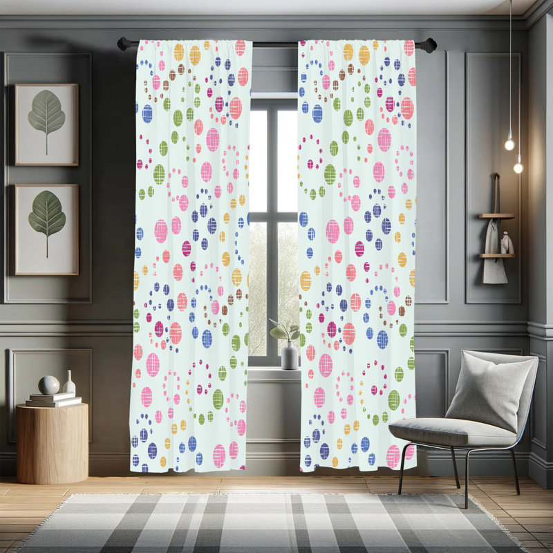 George Oliver Modern Art Curtains, Grunge Polka Dots Print, Pair of 28", Olive Green, 28" W x 63" L