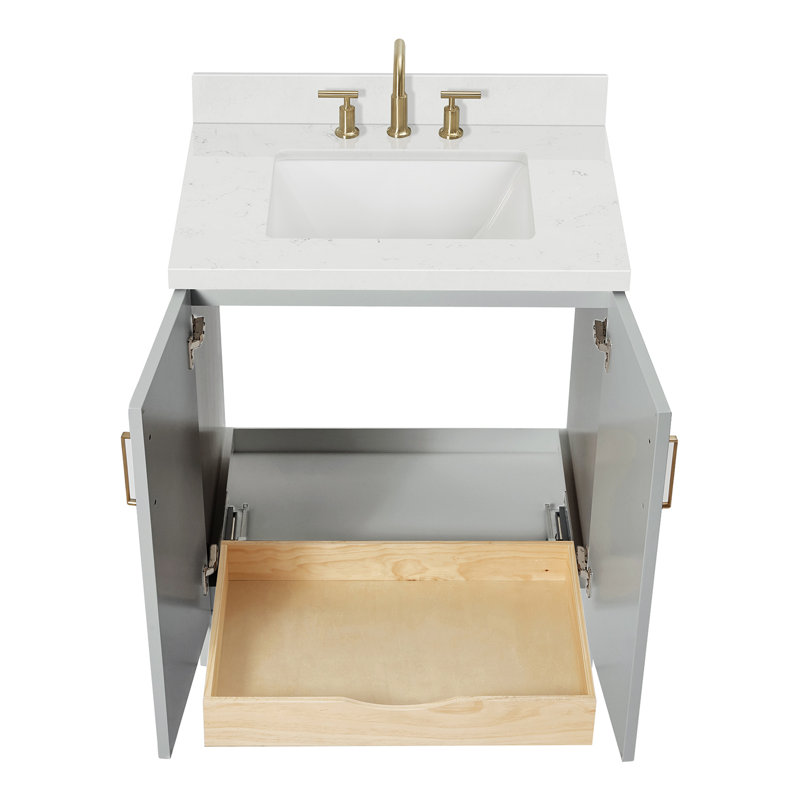 31 IN.  Single Bathroom Vanity, Carrara Quartz, Rectangle, Gray