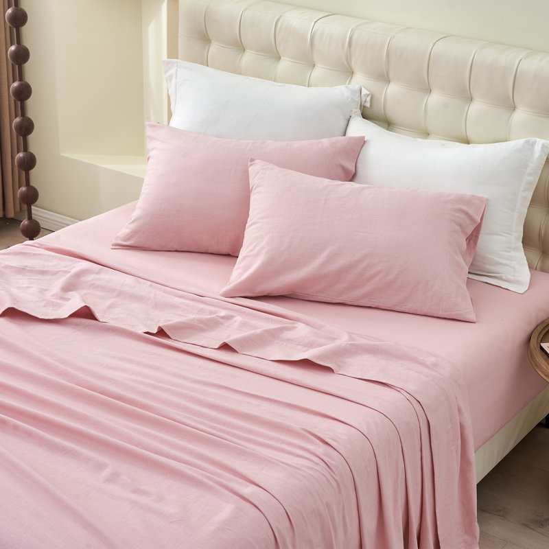 Linen Cotton Flat Sheet(Pale Pink,Queen), Queen, Pale Pink