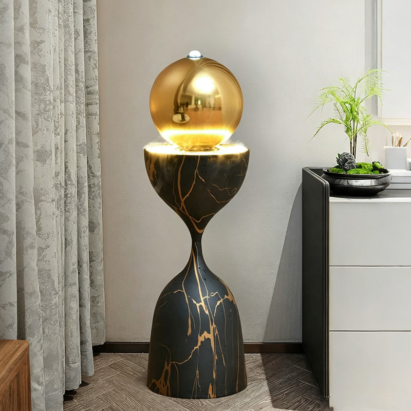 Fontaine décorative de style luxueux en acier inoxydable noir et or de 34,84 pouces pour salon
