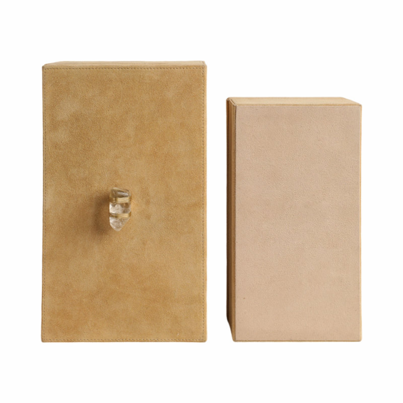 Sagebrook Home 2-Pieces Benin Suede Boxes With Stone Knob, Ivory