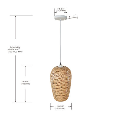 14x8 inch 1 light bamboo shade pendant