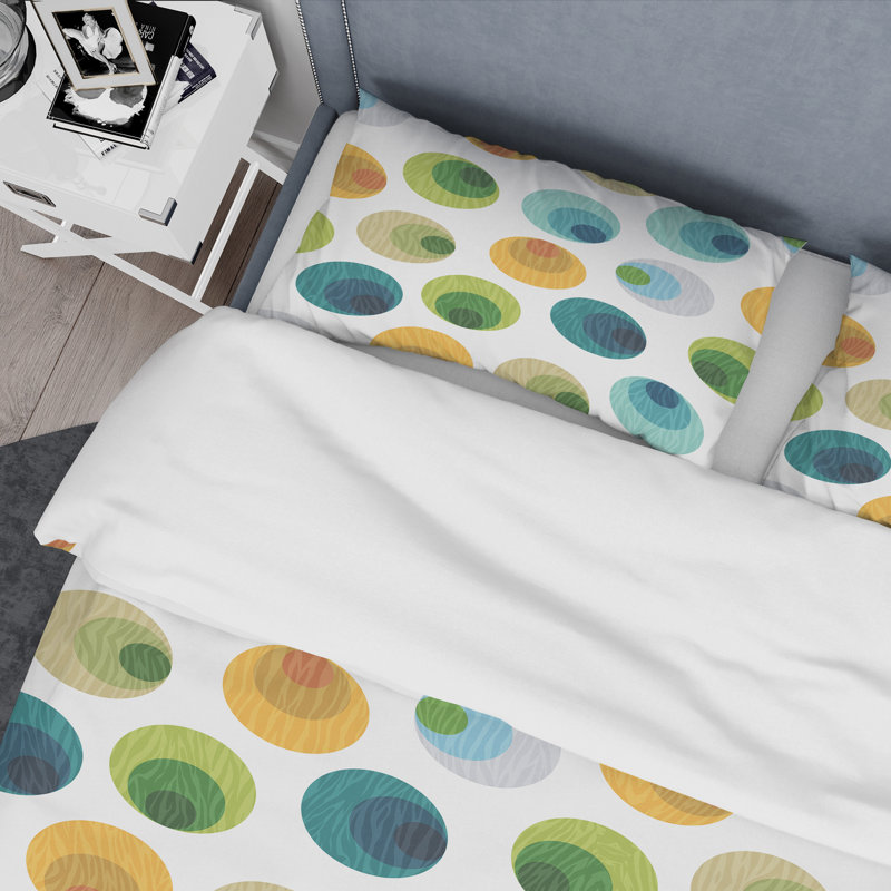 Green and Blue Circle Dots - Ensemble de housse de couette abstrait - Microfibre de polyester