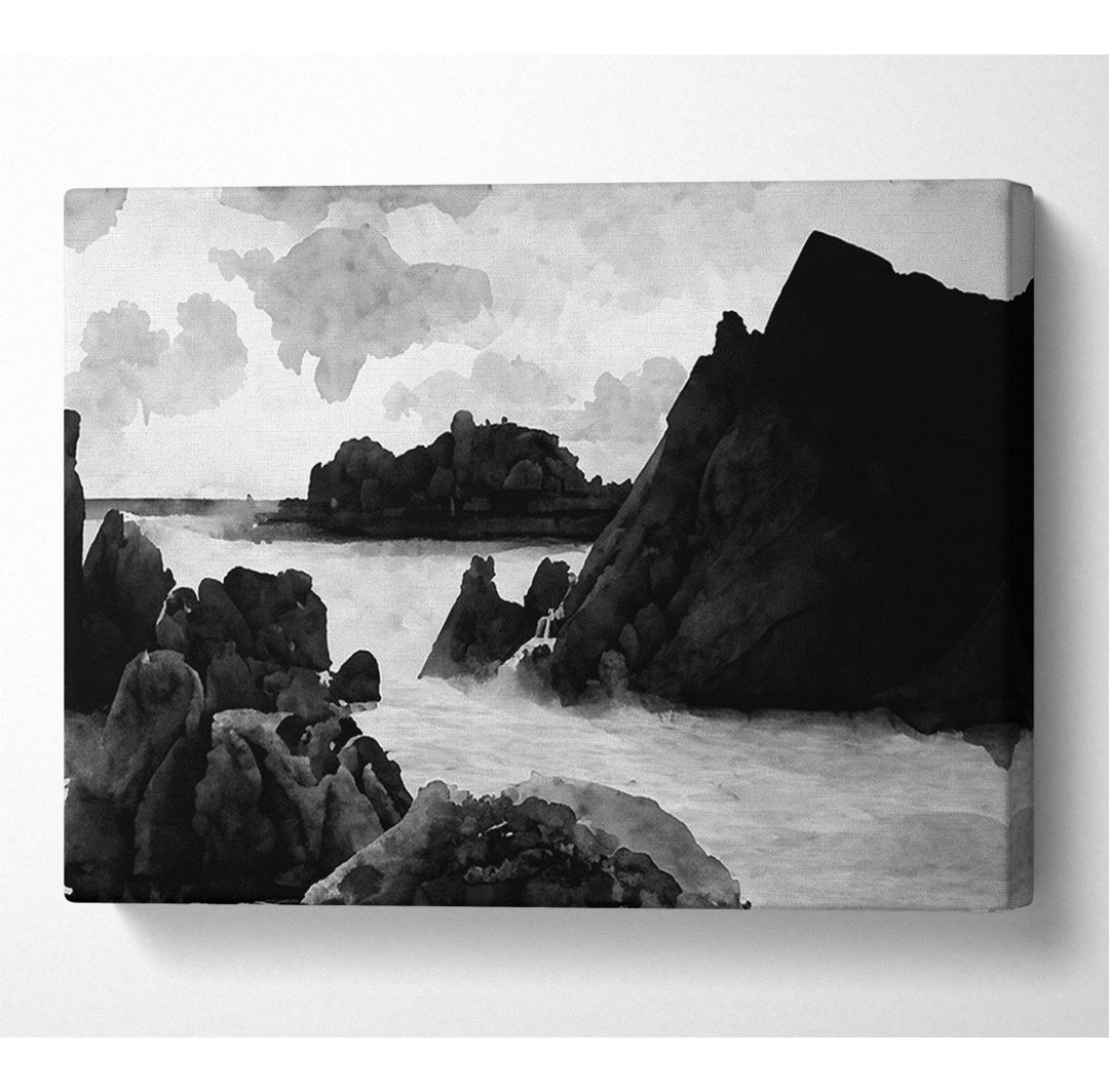 The Ocean Rocks Schwarz und Weiß - Leinwanddrucke auf Leinwand