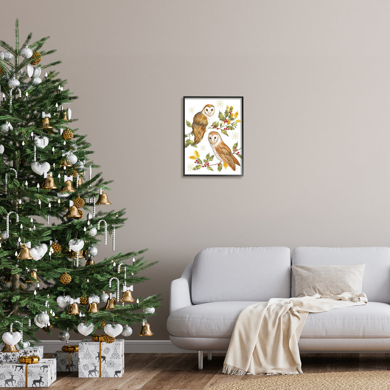 Peacely Barn Owl, H 20 po x l 16 po x P 1,5 po, Giclée encadrée noir minuit
