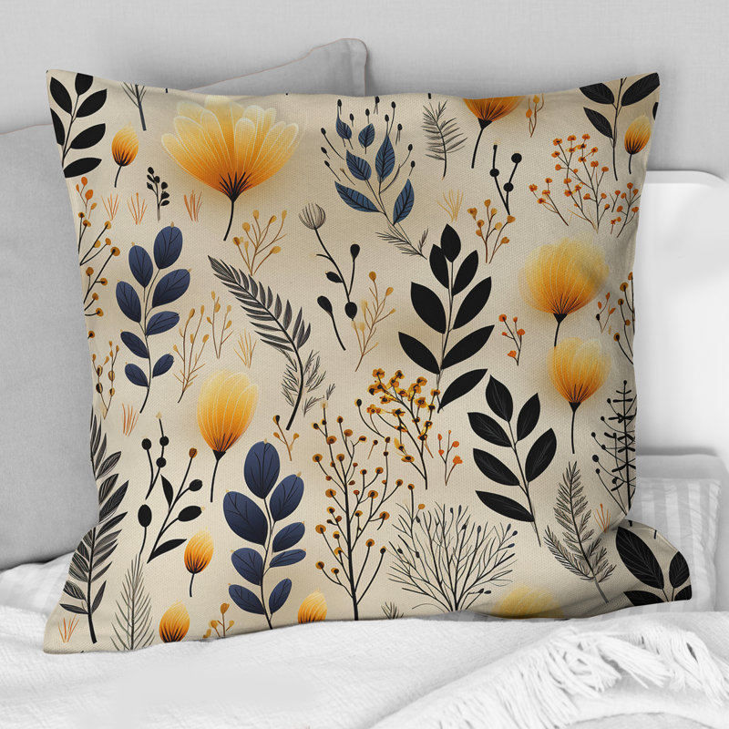 Minimalist Beige Garden Floral Dreams - Coussin décoratif imprimé floral, H 18 po x l 18 po