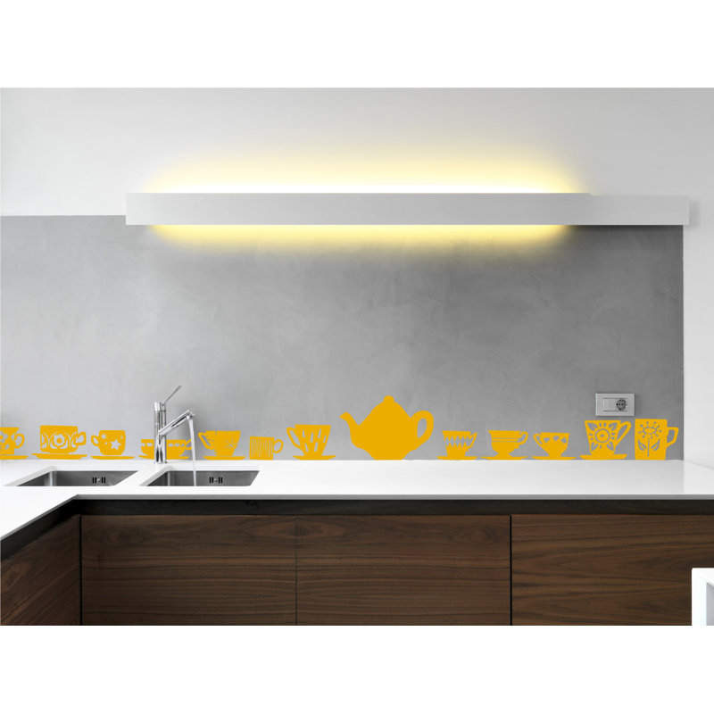 Décalcomanie murale tasses de thé, H 32 po x l 33 po x P 0,01 po, Jaune signalisation