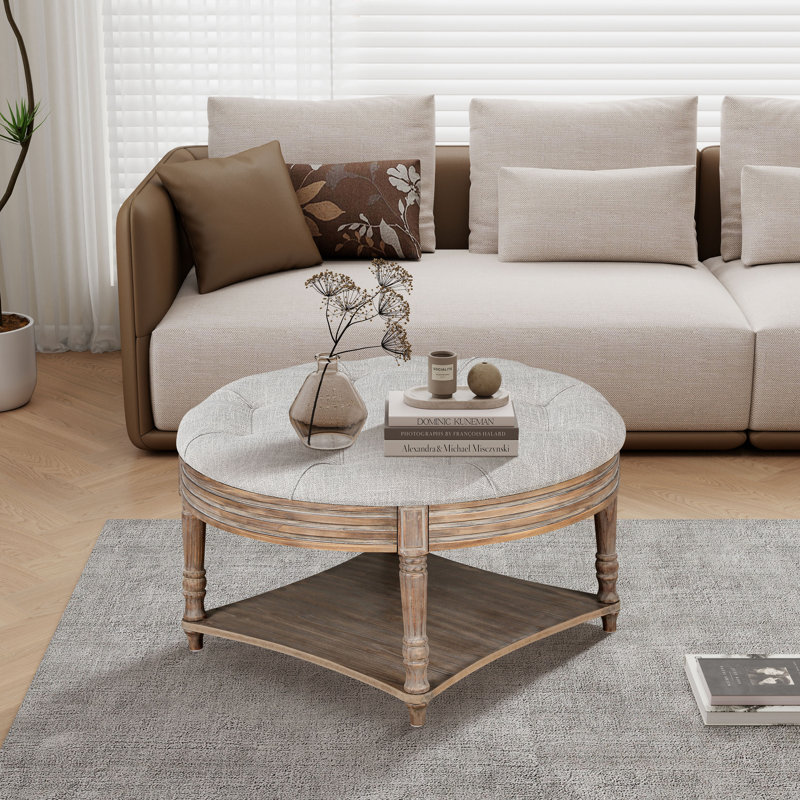 Round  Ottoman Coffee Table, Light Gray