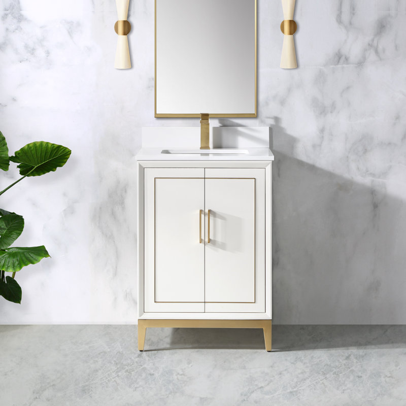 Gracie 24'' W Single Vanity, White Quartz/Single Faucet Mount, Satin White (Cream White)