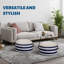 Pouf coffre rayé bleu et blanc – Repose-pieds et rangement pour jouets 2 en 1 avec assise rembourrée douce | Tissu Oxford et velours en peluche – Siège d'appoint et rangement dissimulé pour la salle de jeux, la chambre et le salon des enfants