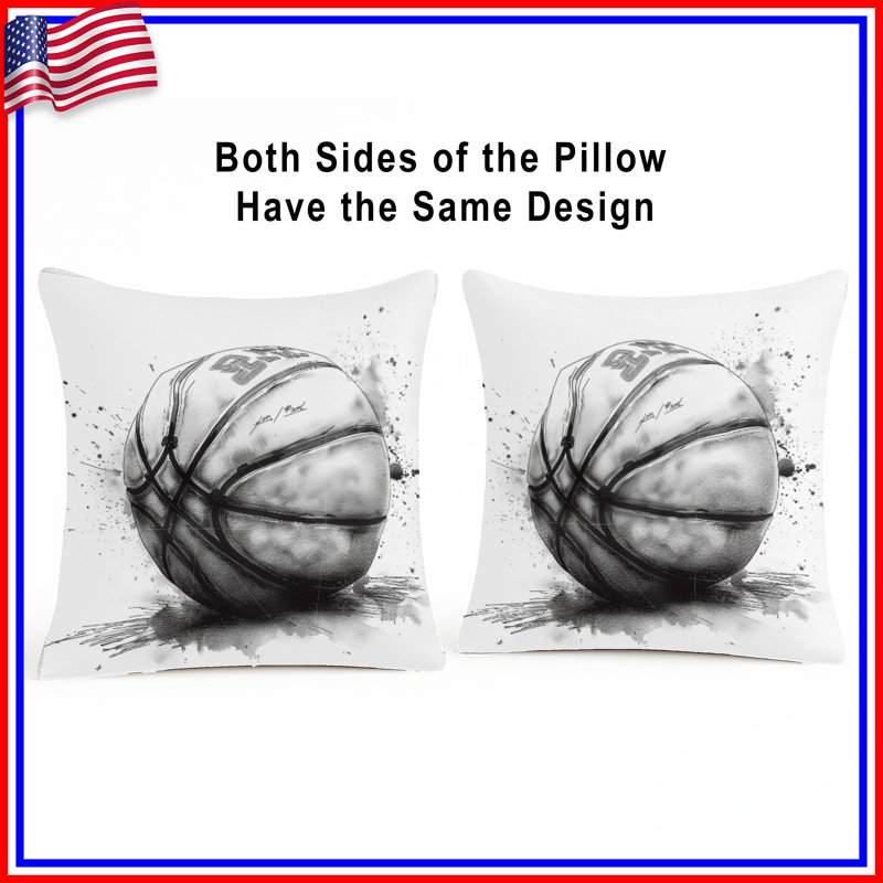 Coussin Basketball, coussins décoratifs double face, 14 X 14 pouces