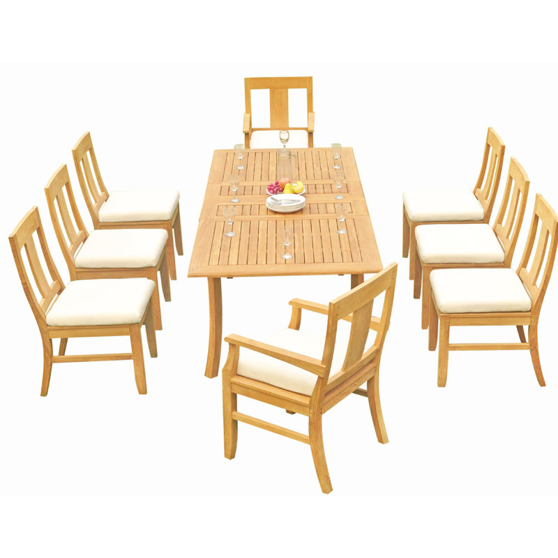 Ensemble de salle à manger rectangulaire en teck pour 8 personnes Kevon, H 30,5 po x L 71 po x l 40 po