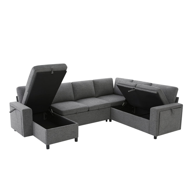 Canapé-lit modulaire convertible en U avec rangement, Chenille gris