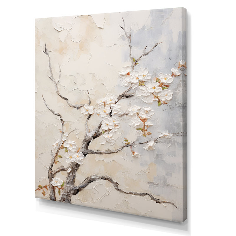 Art mural sur toile minimaliste blanc et gris Cherry Blossom IV, H 32 po x l 16 po x P 1 po, Toile tendue