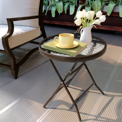 Hicham Round Glass Outdoor Folding Side Table