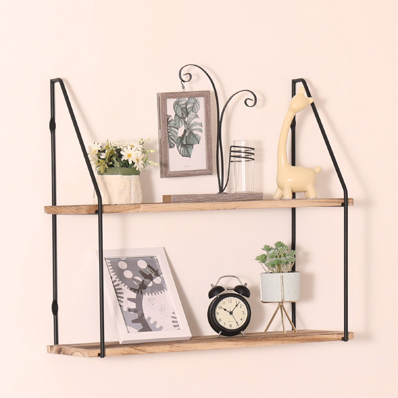 Floating Shelf with Metal Brackets, Wall Mounted Rustic Wood Wall Storage, Decorative Hanging Display