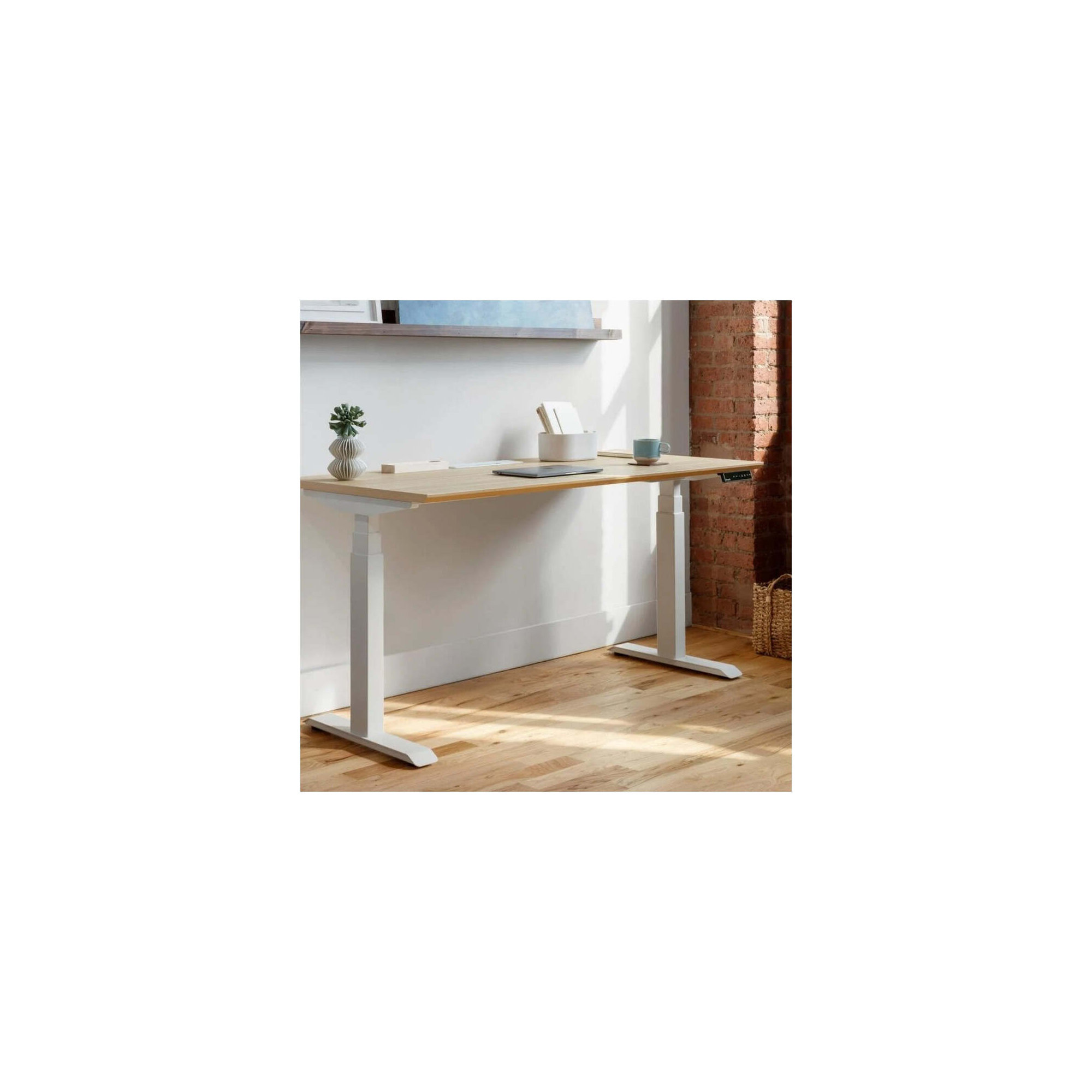 Standing Desk, Woodgrain, 52" H x 60" W x 30" D, White