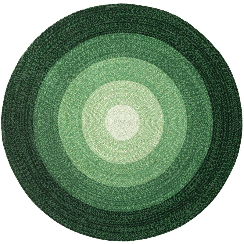  Ombre Hand Braided Wool Rug, Green, Round 5'1"