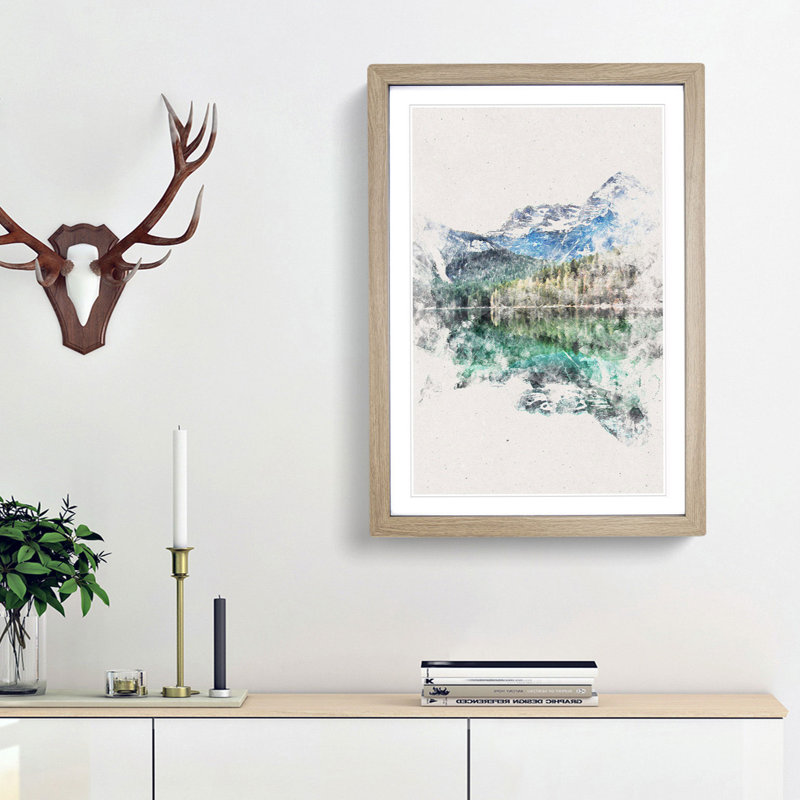 Lake Tovel in Trentino Italy - Picture Frame Painting Print, 63cm H x 45cm W x 2cm D, Oak Framed