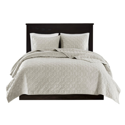 3 Piece Velvet Quilt Set Ivory