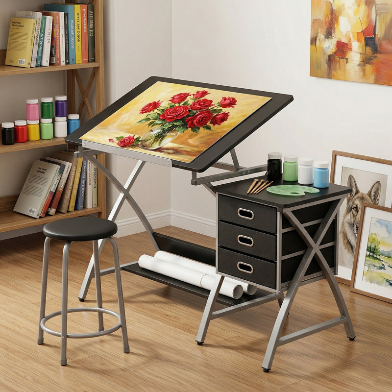 Metal Base Drafting Table