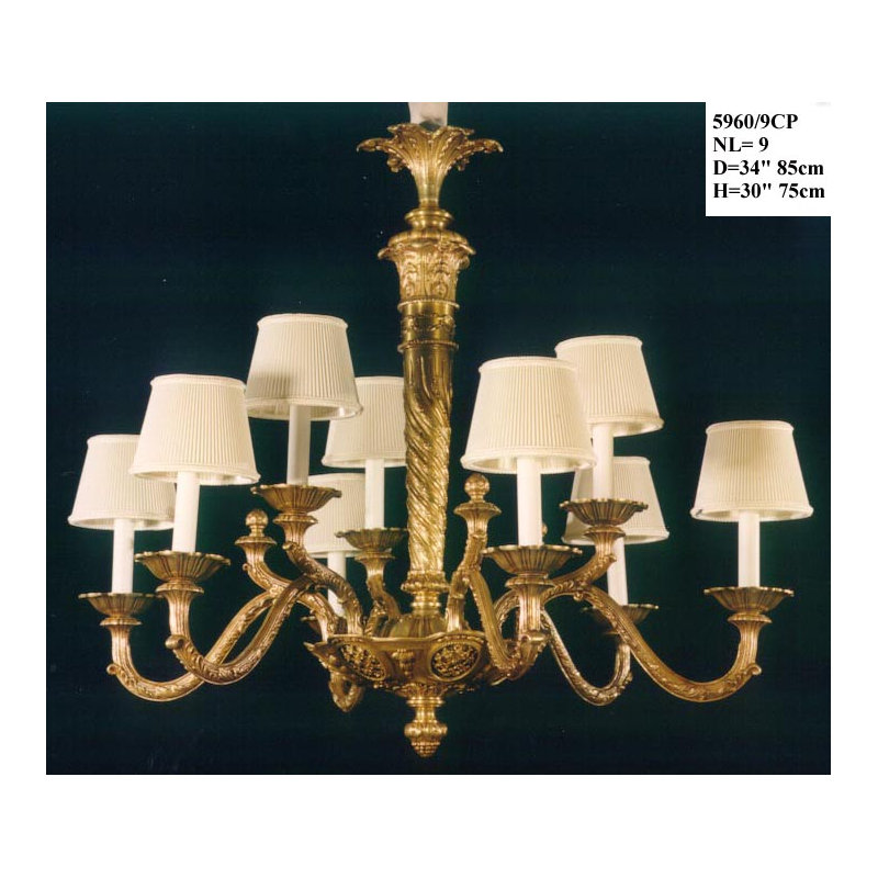 Cowie 9 - Light Shaded Chandelier, French Gold