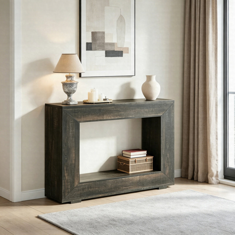 47.2" Farmhouse Console Table, 2-Tier Entryway Sofa Table With Storage Shelf, Rustic Wood Hallway Table, Dark Gray