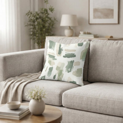 Coussin décoratif abstrait Abstract - Coussin imprimé sauge crème moderne