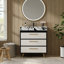 Meuble-lavabo autoportant moderne avec lavabo vasque en céramique et plateau en pierre frittée durable-1065436708-1065436711